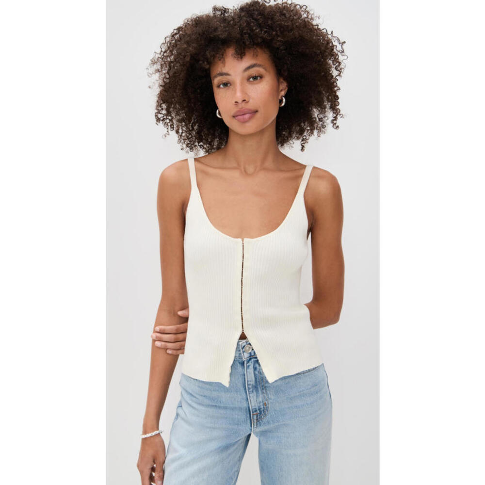 Reformation Cream Ribbed Button-Front Tank Top